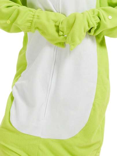 Green Frog Unisex Zipper One Piece Pajamas Hooded Cartoon Jumpsuit Fall Winter Christmas Animal Cosplay One Piece Pajamas, Funny One Piece Outfit For Halloween  Party