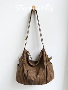 STEPHIECATHY 女士奢华休闲水洗PU皮革单肩包，多功能口袋，拉链封口，可调节长肩带，斜挎包，大容量，休闲百搭，适合通勤、日常使用、上学、购物、旅行，男女皆宜，时尚街头风，女士佳礼。 - 彩色 - 查看 15