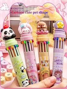 1pc 10/12 Colors Multi-Function Retractable Ballpoint Pen, Multicolor Cartoon Stationery Pen For Students, Journaling, Note-Taking