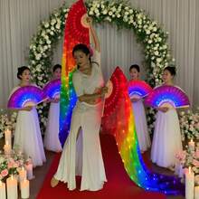 1pc Carnival LED Silk Belly Dance Fan Veil, 100% Silk LED Light Show Belly Dance Stage Performance Dance Costume - 2 AAA Batteries (Batteries Not Included)