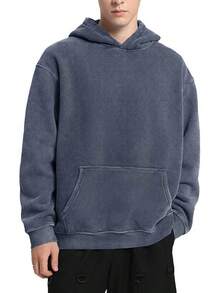 FAIABLE Mens Hoodies Oversized Unisex Wash Hoodie Heavyweight Fleece Vintage Cotton Sweatshirt Men Women Streetwear - 靛藍 - 查看 2