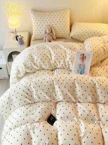 3 PiecesBedding Set(Without Filler) Including Duvet Cover With Bow, Dot, Heart Print, Blue