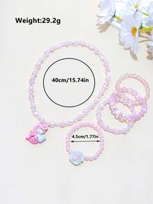 5件套女孩可爱美人鱼花朵吊坠首饰套装 - 手链和项链，适合日常佩戴、节日、生日礼物