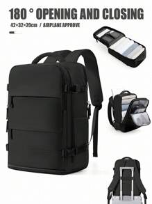 男女通用大号旅行背包，商务笔记本电脑背包，登机箱尺寸42x20x32，符合航空公司登机标准，防水，多功能独立鞋仓，干湿分离层，适合中学生旅行、上学、通勤和使用电脑。 - 黑色 - 查看 2