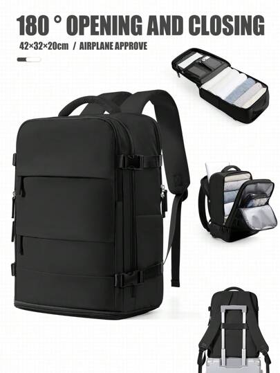 男女通用大号旅行背包，商务笔记本电脑背包，登机箱尺寸42x20x32，符合航空公司登机标准，防水，多功能独立鞋仓，干湿分离层，适合中学生旅行、上学、通勤和使用电脑。