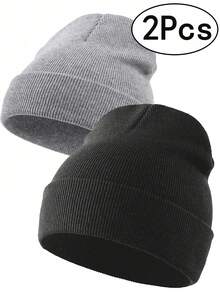 2pcs Men's Knit Beanie Hats, Suitable For Daily Wear, Autumn - A - View 1