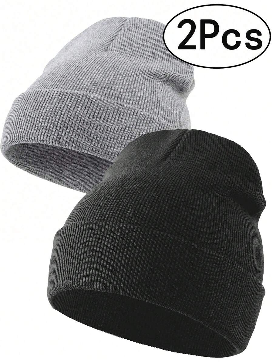 2pcs Men's Knit Beanie Hats, Suitable For Daily Wear, Autumn - A - View 1