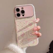 Leather Fashion Patchwork Elements Phone Case GUCADI 1pc Raspberry Plaid & Floral Pattern Patchwork Phone Case Compatible With IPhone 15, 16 Pro Max, 11, 14, 12 Fresh And Clean, Full Coverage, Leather Texture Spring Gift Anniversary Birthday Flower - Multicolor - View 6