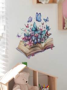 1 قطعة ملصق فني ملون بتصميم الفراشة والكتاب السحري - ملصق جداري ذاتي اللصق مقاوم للماء وقابل للإزالة، مثالي للغرف المعيشية والنوم والثلاجات المنزلية والزجاج والمرايا وديكور التجميل، يجعل ديكور المنزل أكثر إثارة للاهتمام