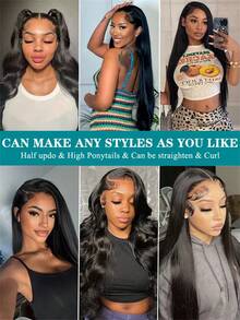 Bone Straight 30 40 Inch 250 Density 13x6 Lace Front Brazilian HD 13x4 Pre Plucked Wig Glueless Human Hair Lace Frontal Wigs - Natural Black - Xem 9