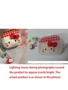 Sanrio 1pc Cartoon Cute KT Kitty, 3D Stereo Diamond Butterfly With Cute APPLE Heart Pendant, Drop And Scratch Resistant Bluetooth Headset Protective Case, Compatible With AIRPODS 1/2/3/4/Pro/Pro(2nd)