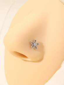 1 件装精致不锈钢镀金/镀银水晶镶嵌花朵及彩色锆石设计 L 形鼻钉，女士适用 - 适合日常佩戴、派对及时尚造型