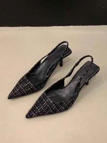 Giày cao gót hở mũi kiểu Hàn Quốc mới mùa hè 2025, giày sandal mũi nhọn tối giản cho nữ đi làm - màu đen - Xem 1