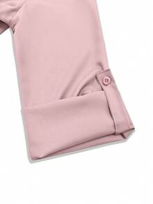 女士纯色长袖翻领腰带口袋优雅连衣裙，适合通勤、办公、度假——优雅派对礼服，女士情人节服装 - 粉色 - 查看 5