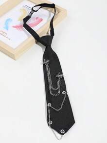 1件女士时尚水晶月亮星星金/银链可拆卸流苏黑色领结，适合宴会、派对、送礼、衬衫、学校服装、圣诞装饰等场合。 - 多色(月亮星星) - 查看 3