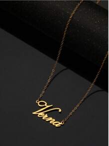 1pc Personalized Minimalist Elegant DIY Name Necklace Stainless Steel Choker - Customized Name Stainless Steel Necklace (English Only), Fashion, Autumn Style, Retro, Minimalist, Soccer Mom - Multicolor - View 6