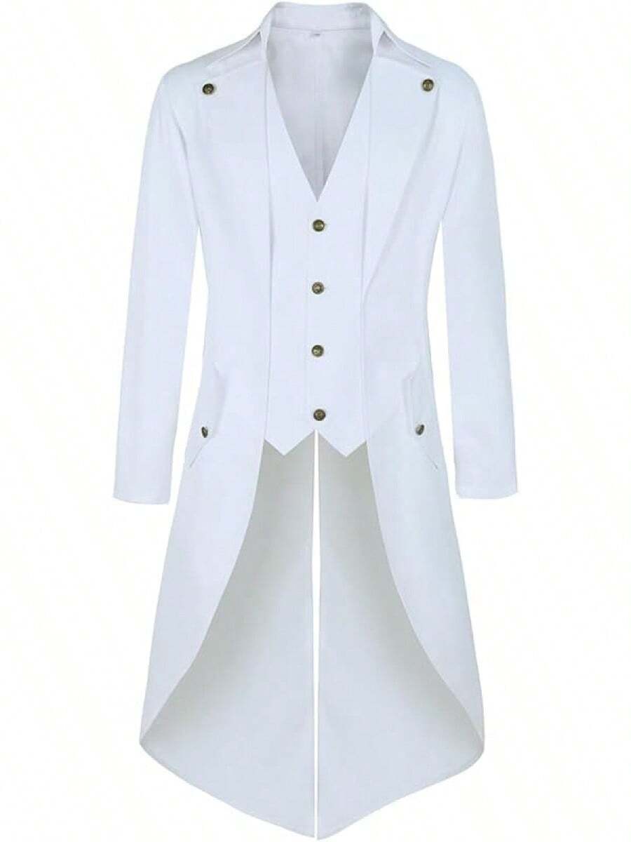 Mens Pirate Coat Steampunk Jacket Tailcoat Renaissance Jacket Halloween Hatter Costume - White - View 1