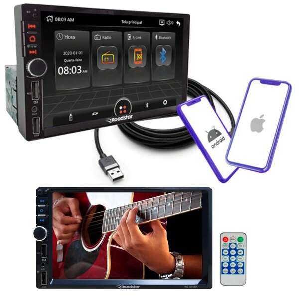  Multimídia Roadstar RS-401BR Plus 7" 1DIN Bluetooth USB