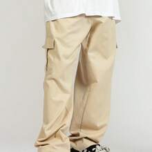 Calça Cargo Bege larga masculina estilo baggy hiphop streetwear - Bege - Visão 5