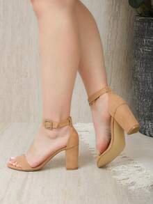 Beige, abiertas, de tacón. - Beis - Ver 2