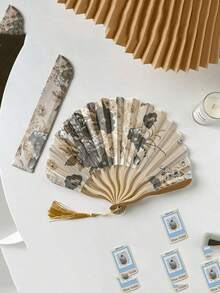 1个风扇配1个风扇罩，新款中国龙形扇叶风扇，可折叠手持风扇，日式风格，便携式，复古中国风 - 多色 - 查看 8