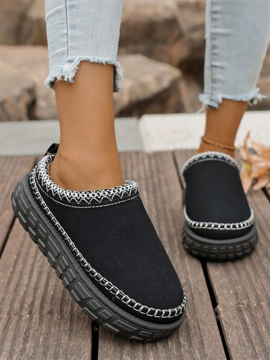 Women's Snow Boots, New Autumn/Winter Thick Bottom, Thermal Lined, Ankle Height, Warm Shoes - Black - View 1