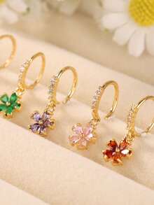 1件装 CZ 花朵吊坠鼻环 - 金/银，5种颜色可选，闪亮立方氧化锆铰链式鼻环，适合女性日常佩戴、派对、节日，也可作为礼物。 - Nose Hoop - 查看 4