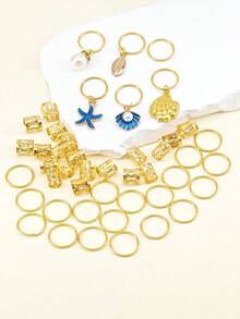 45pcs Summer Ocean Style Star & Shell Hair Scrunchies, Suitable For Braiding, Fashionable Daily Wear, Beach Vacation, Date, Party, Travel - Gold - View 3