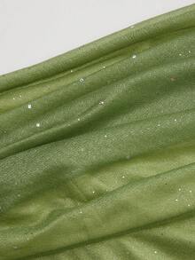 Robe mini à col carré, unie et pailletée, avec nœud