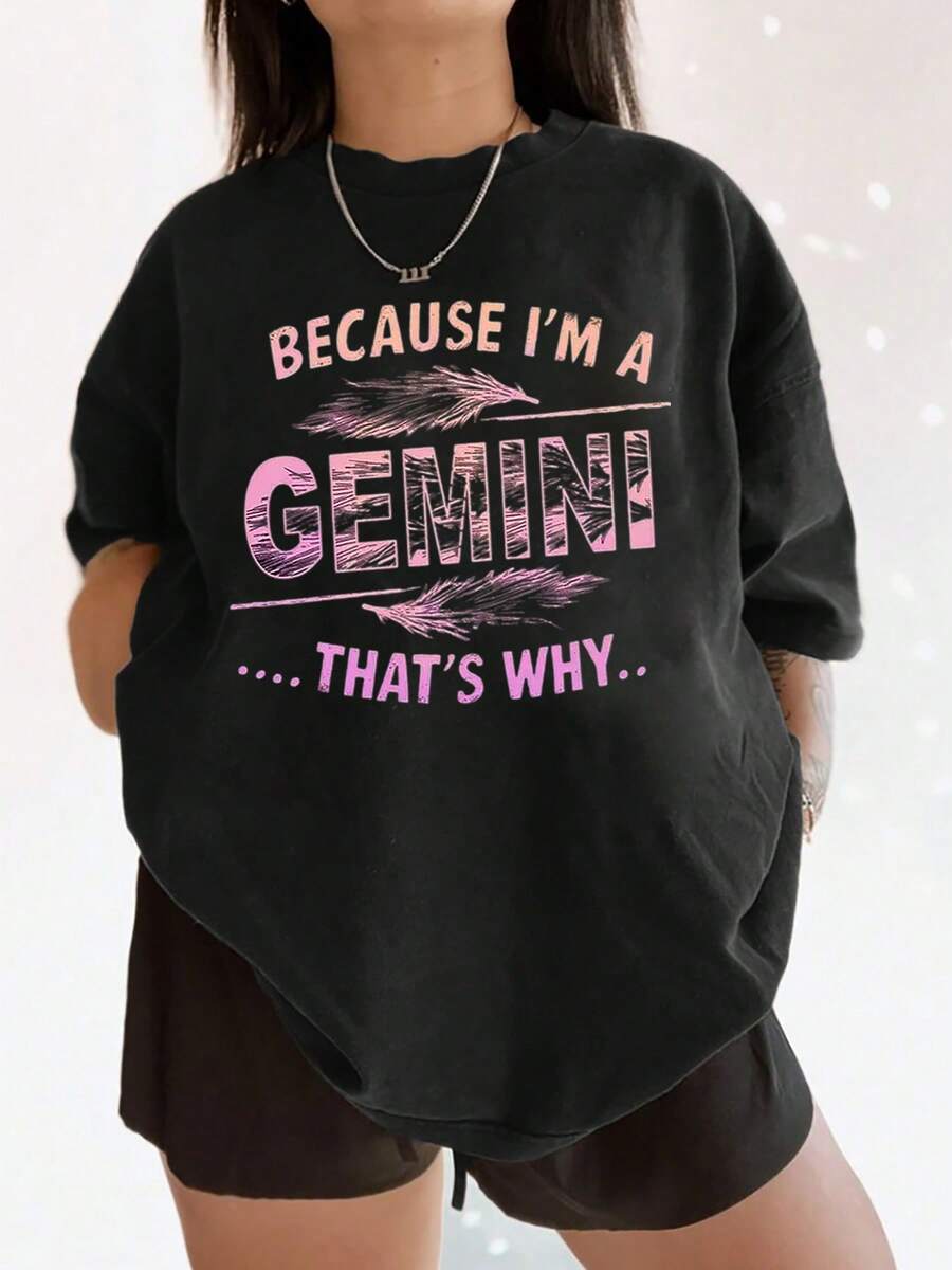 Camiseta de mujer con estampado de constelación de Géminis, camiseta de algodón suave, diseño de moda, top casual de manga corta, adecuada para uso diario, un regalo único para su estilo de moda, tela cómoda y transpirable, disponible en varios tamaños. - Negro - Ver 1