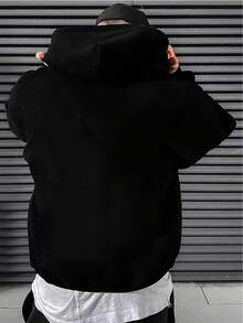 Men's Casual Pullover Hoodie With Spider Web Graphic,Long Sleeve Sweatshirt,Stylish Streetwear,Comfortable Fit,Available In Multiple Sizes - màu đen - Xem 3