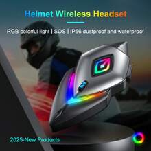 Motorcycle Helmet Wireless Headset With RGB Colorful Lights, High Battery, IP56 Waterproof Dustproof, SOS Distress Function, Bluetooth 5.4, 18Hrs Battery Life, 2025 New Release Speakers