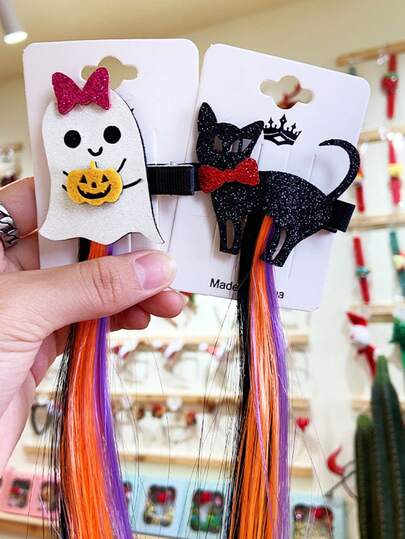 Halloween Wig Hair Clips Costume Headpieces Bat Pumpkin Hair Clips Party Props Hair Clips Headpieces Ghost Black Cat Wig Bangs Clips Funny Hair Accessories Party Decorations