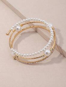1pc Exquisite Pearl & Decor Bangle Bracelet, Fashionable Bracelet Jewelry Girls - 彩色 - 查看 5