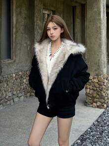 National Style Eagle Pattern Padded Coat, Warm And Thick Fur Collar Padded Coat