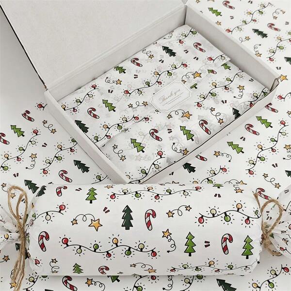 15/40 Sheets Of Thin Paper With Christmas Lantern Patterns, Gift Wrapping Paper, Suitable For Christmas Decoration, Winter, Thanksgiving, Birthday Gift Packaging, Bouquet Packaging, Gift Bag Filling, And Party Gifts, Best For Christmas, Perfect For Thanksgiving