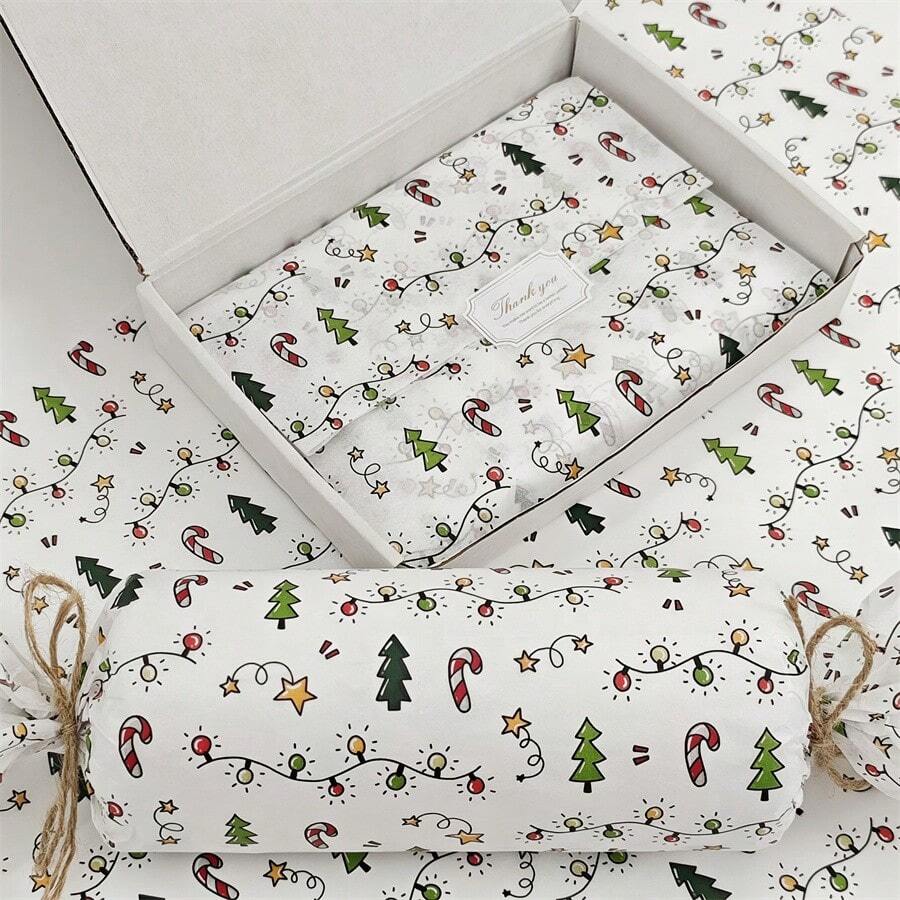 15/40 Sheets Of Thin Paper With Christmas Lantern Patterns, Gift Wrapping Paper, Suitable For Christmas Decoration, Winter, Thanksgiving, Birthday Gift Packaging, Bouquet Packaging, Gift Bag Filling, And Party Gifts, Best For Christmas, Perfect For Thanksgiving