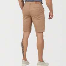 Bermuda Masculina, BOLSO EMBUTIDO,  Alfaiataria Sarja Sport Fino Com Lycra Tecido Premium - Cappuccino - Visão 3