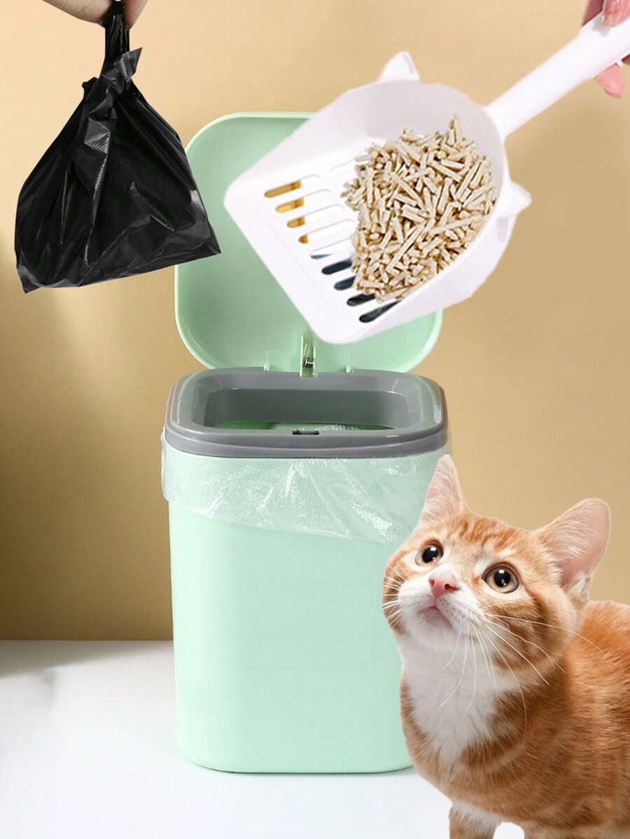 Enclosed Odor-Proof Cat Litter Trash Can, PVC Material Litter Scoop Bin, Pet Cleaning Supplies