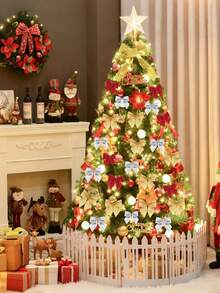 36件圣诞装饰品，圣诞树丝带蝴蝶结，迷你金红银圣诞蝴蝶结，经典圣诞蝴蝶结 - 涤纶混纺材质，适用于圣诞树和花环装饰，无需电源，圣诞节假日装饰风格