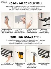 1 pieza Toallero de baño - Diseño moderno de doble capa, montado en la pared, sin necesidad de perforar, estantería de ducha, almacenamiento de baño para toallas, batas de baño, accesorios de ducha, ideal para almacenamiento de baño, estructura ahorradora de espacio, adecuado para uso doméstico y hotelero Accesorios de baño Herramientas de baño - Negro - Ver 11