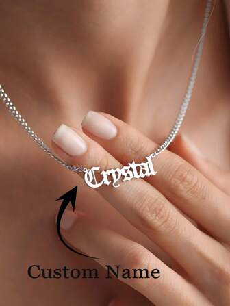 Stainless Steel NK Chain Customized Name Necklaces For Women Men, Halloween Decoration, Halloween, Christmas Gifts,Fashion Jewelry Personalized Nameplate Pendant Necklace,Hip Hop Jewelry Gold Silver Color Chain Choker Necklace Custom Name Necklace Birthday Party Gift For Friends, Ideal Gift For Couples,Silver Stylish