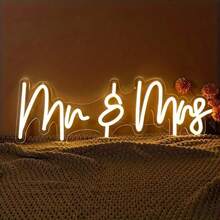 1pc Mr And Mrs Led Neon Sign Wedding Party Decoration Bedroom Home Wall Decor Anniversary Marriage Valentine's Day Party Neon Light Sign,Live Streaming Room,Room Decor ,Bedroom Decor,Halloween,Christmas Decorations,Fairy Lights,Wedding