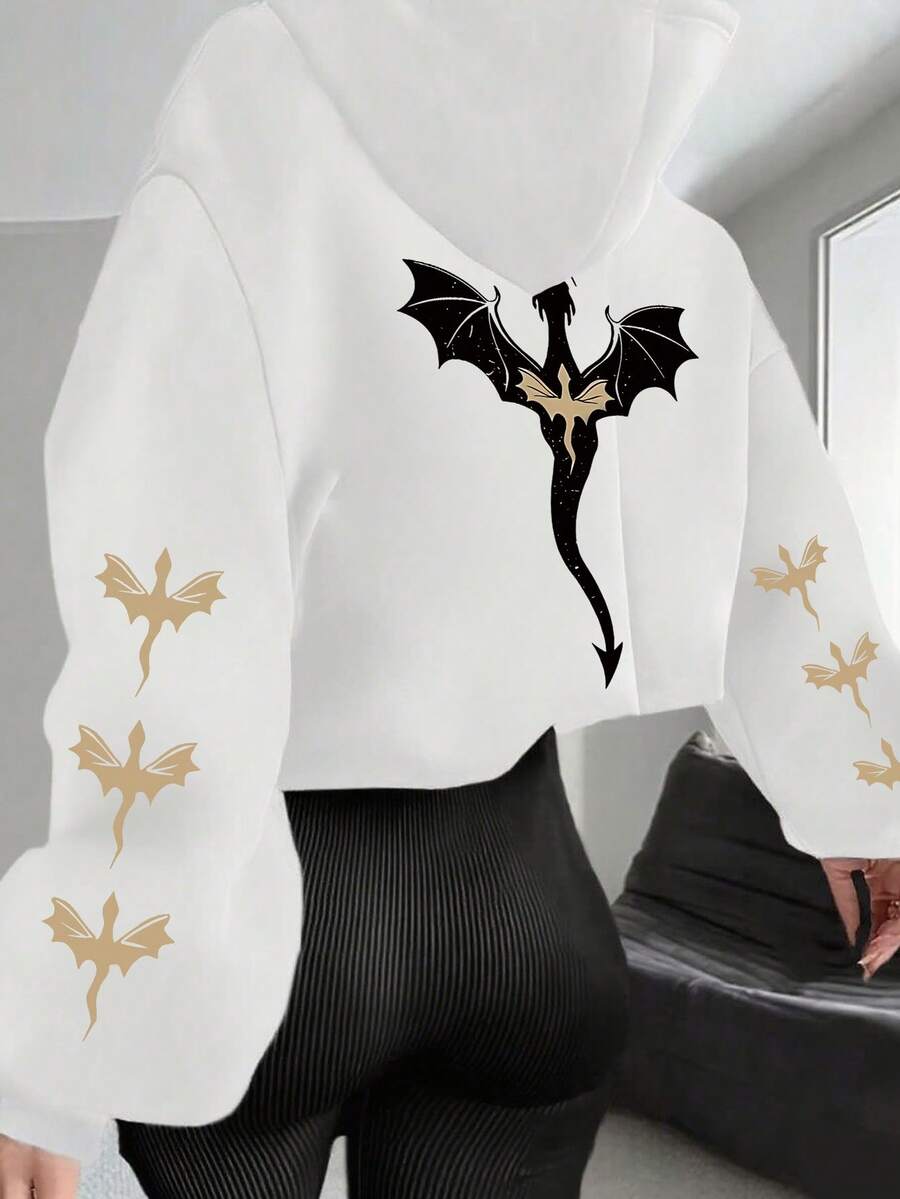 大码女式星空龙形图案卫衣 | 宽松休闲秋冬白色春季款 - 白色 - 查看 1