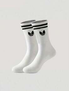 1/2/5 pares de meias listradas com estampa de pétalas até a panturrilha, macias e confortáveis, meias esportivas casuais e versáteis, unissex, para casais, adequadas para uso diário ou ao ar livre, todas as estações - Branco - Ver 3