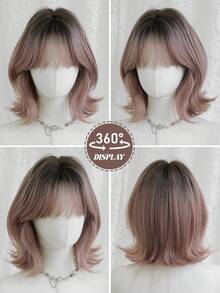 NAMM 12 Inch Short Curly Wigs For Women - Modest Fashion Wave Wig Curtain With Bangs, Ombre Rose-Golden ,Dark Roots Soft Silky Heat-Resistant Synthetic Fiber Wigs For Daily Use, Perfect For Holidays Music Festivals Celebrations-Sakura Celebrations Glam & Party Street Wear Photography Use - Blonde Ombre - View 6