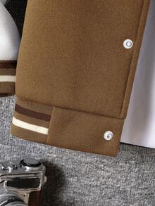 Young Boy Casual Stylish Letter Embroidery & Print Contrast Collar & Cuff Long Sleeve Hoodie Sweatshirt