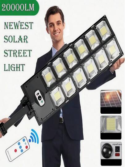 1pc Outdoor Solar Street Light 6500K 20000 LM 504 LED Security Light With Remote Control, Motion Sensor Light,3000mah, IP65 Waterproof, 270° Wide Angle Flood Wall Light, 3 Modes, Suitable For Outdoor Lighting, Can Be Widely Used As Garden Lights, Garage Lights, Garden Lights, Parking Lot Lights, Exit Lights, Entrance Lights, Driveway Lights, Patio Lights, Entrance Lights, Etc.