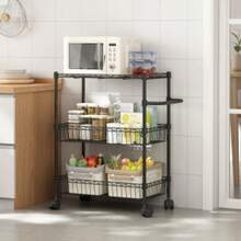 Studyset 3 Tier Heavy Duty Rolling Cart,Rolling Storage Cart With Wheels, Metal Kitchen Cart With Baskets Handles,Wire Shelving Rolling Snack Storage Cart Utility Trolley For Kitchen, Dining Room, Home Office - Black - View 3