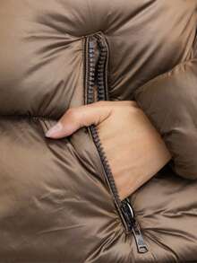 Plain    Casual    Zipper  Pocket  Contrast Faux Fur